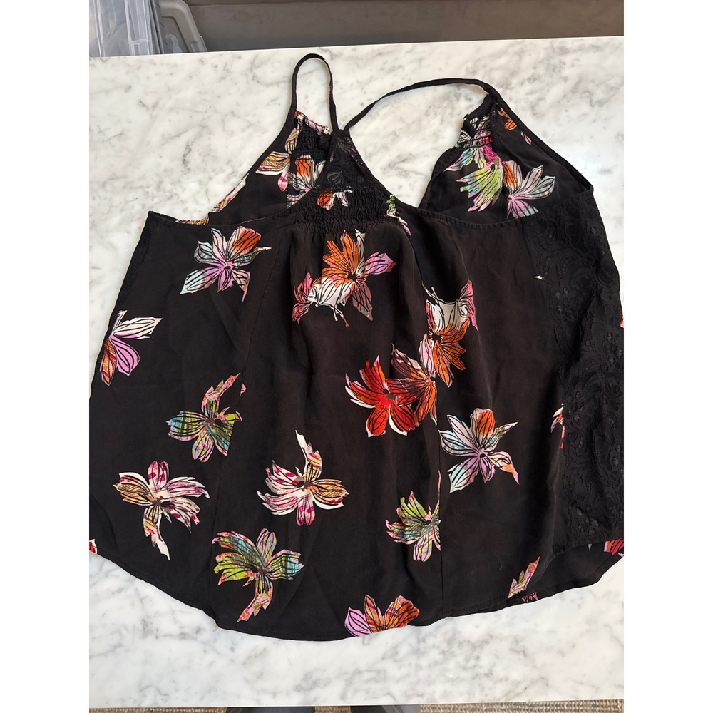 Maeve Anthropologie Black Silk Floral Lace Trim Camisole Top Womens Size 8 - Picture 7 of 8